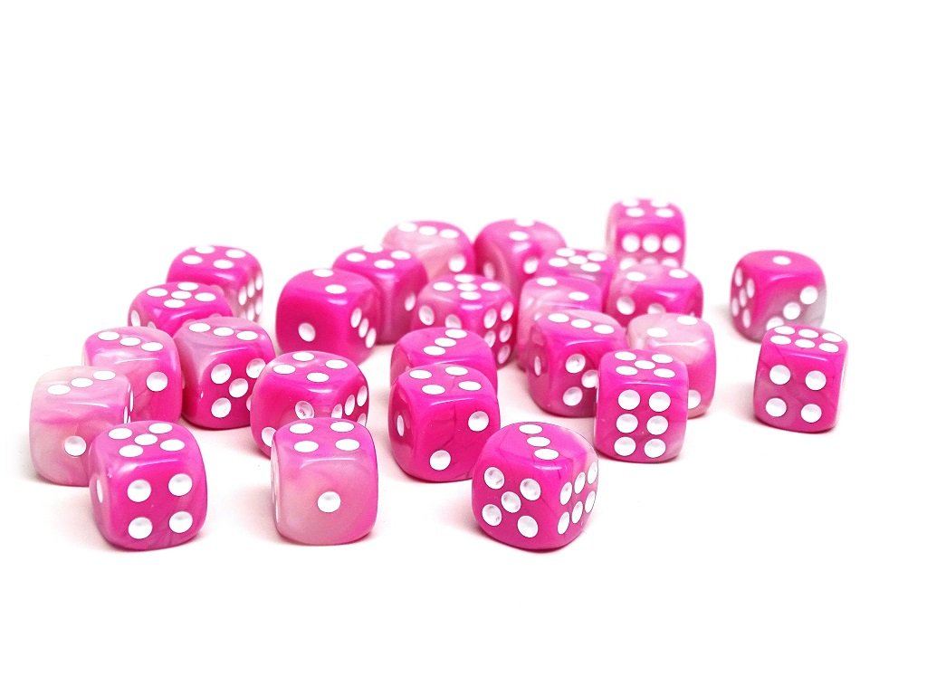 12mm D6 Dice - Pink Opal - 25 Count Bag