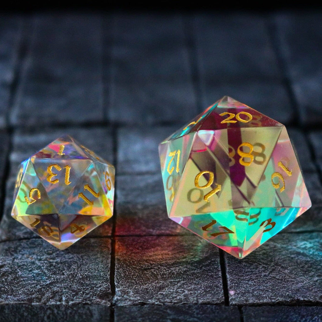 Large Dragon Egg Dichroic Glass D20 Gemstone Polyhedral Dice