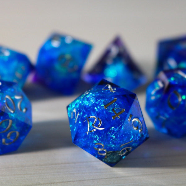 Blue Handmade Sharp Edge Resin Dice Set RPG Game DND MTG Tabletop Gaming