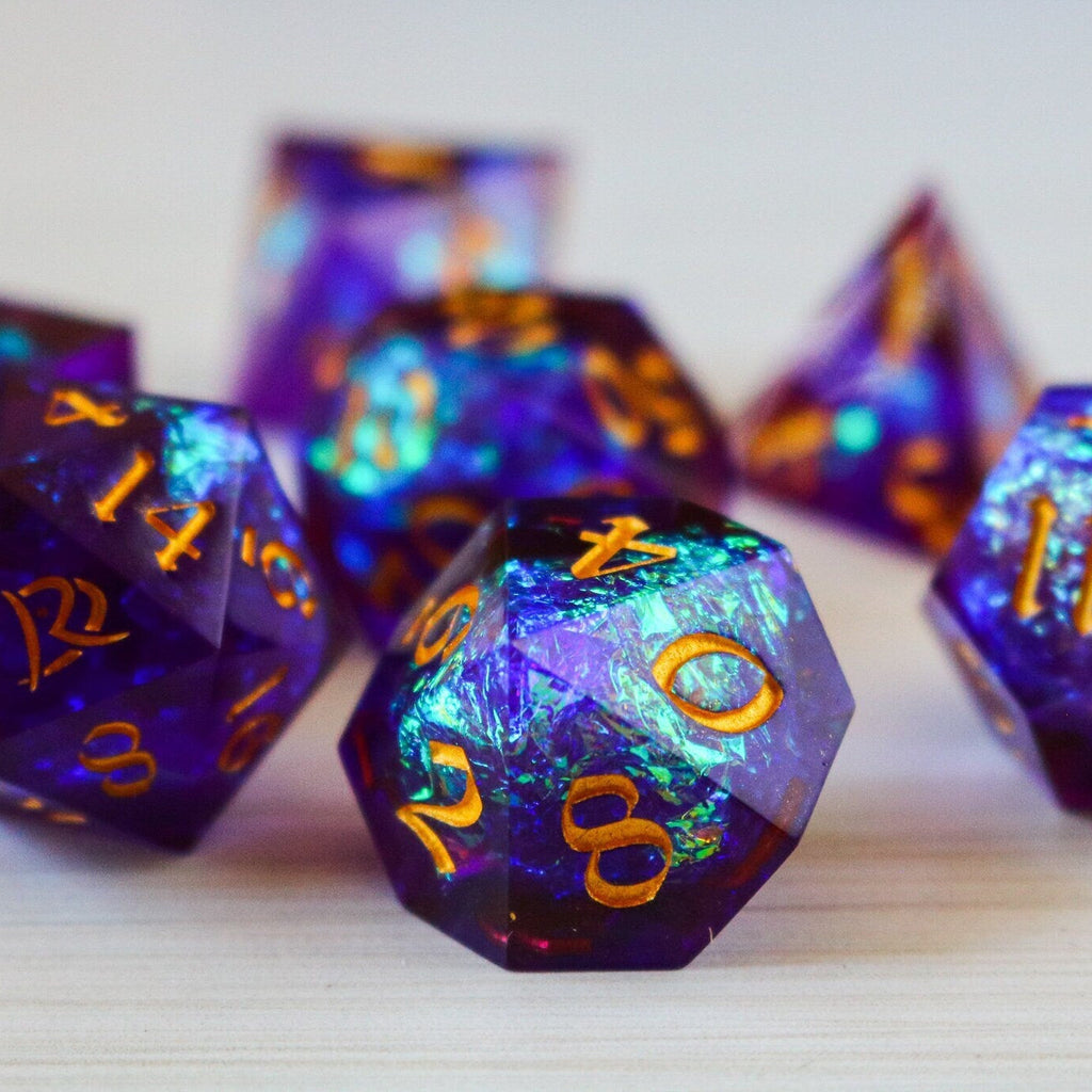 Purple Handmade Sharp Edge Resin Dice Set RPG Game DND MTG Tabletop Gaming