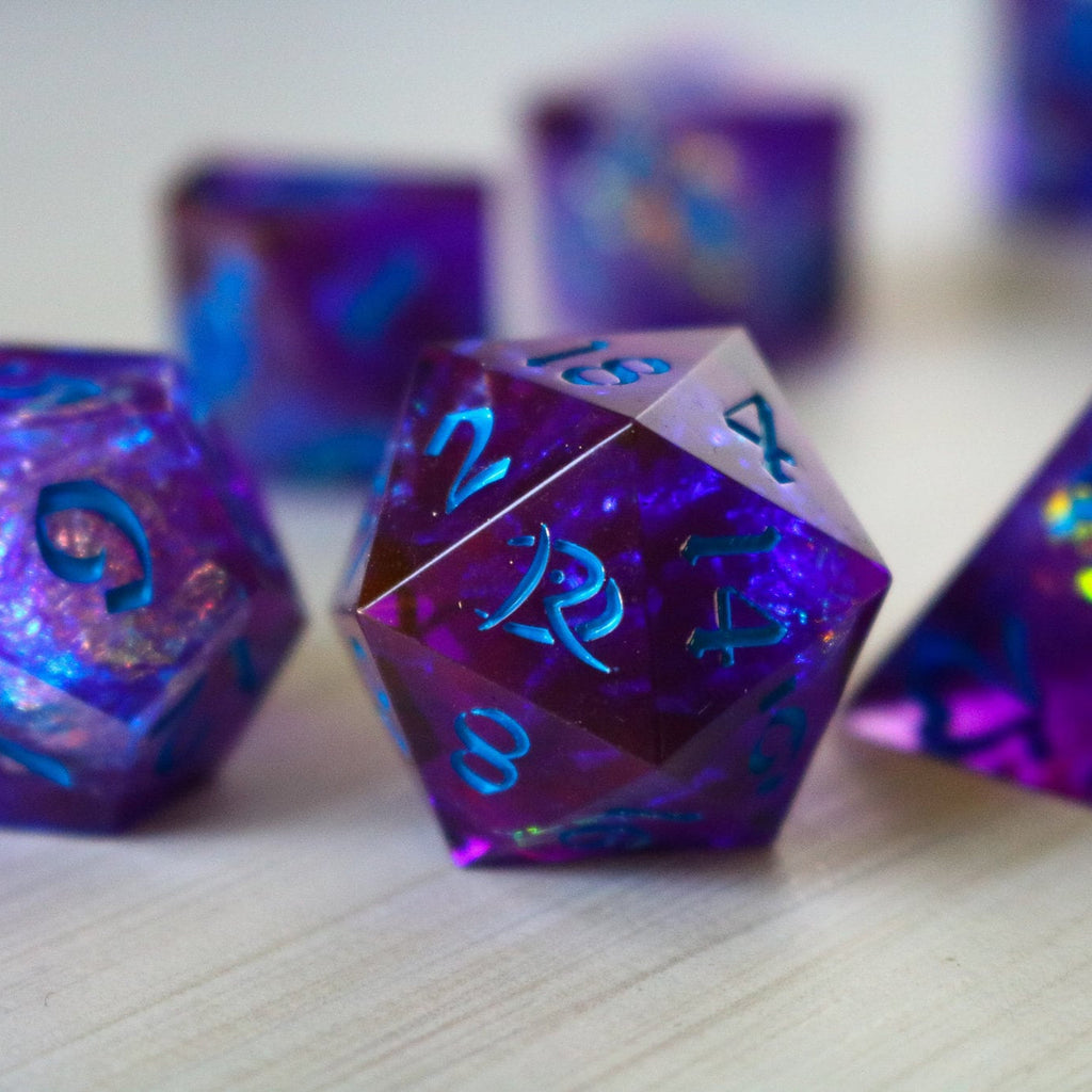 Purple Handmade Sharp Edge Resin Dice Set RPG Game DND MTG Tabletop Gaming