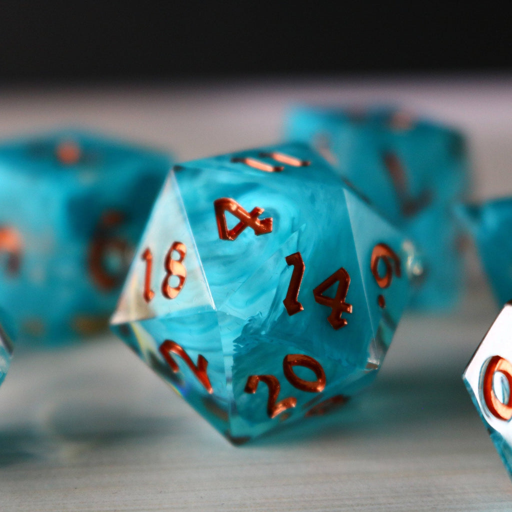 Blue Smoke Handmade Resin Dice Set RPG Game DND MTG Tabletop Gaming