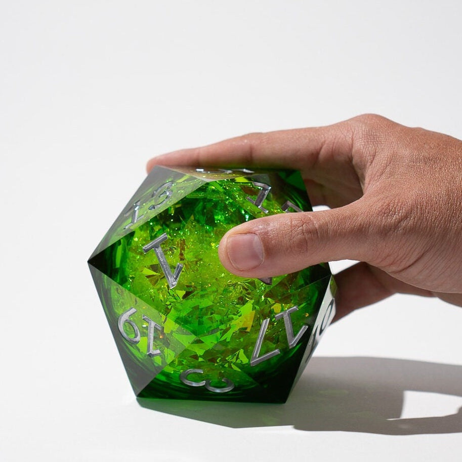 Massive Green Liquid Core 95MM Chonk Handmade Resin Dice And Box