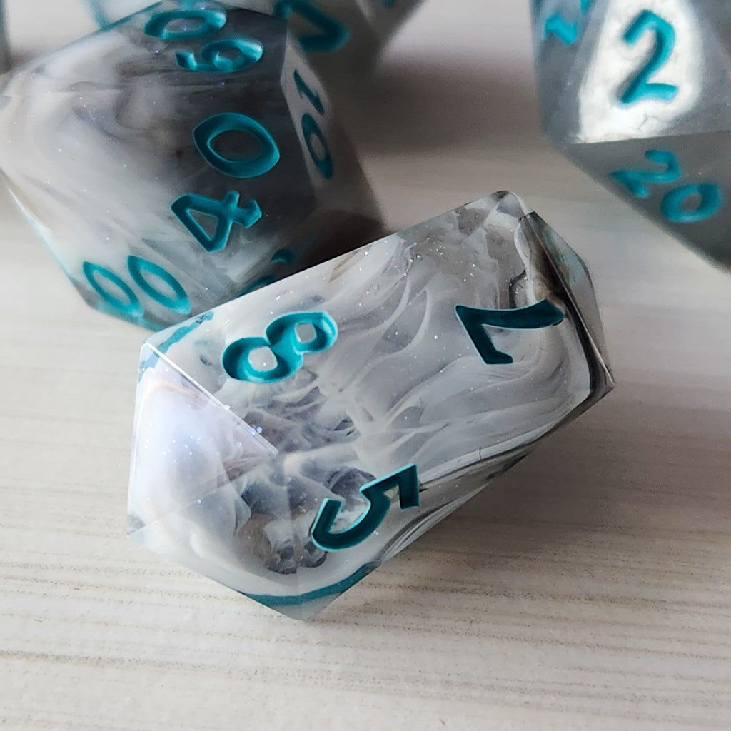 Blue Cloud Handmade Resin Dice Set RPG Game DND MTG Tabletop Gaming