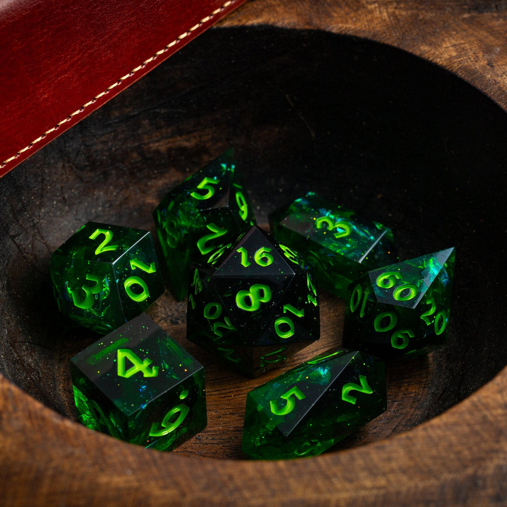 Nox Green Handmade Resin Dice Set RPG Game DND MTG Tabletop Gaming