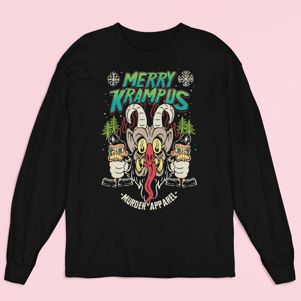 Merry Krampus Retro Long Sleeve Shirt