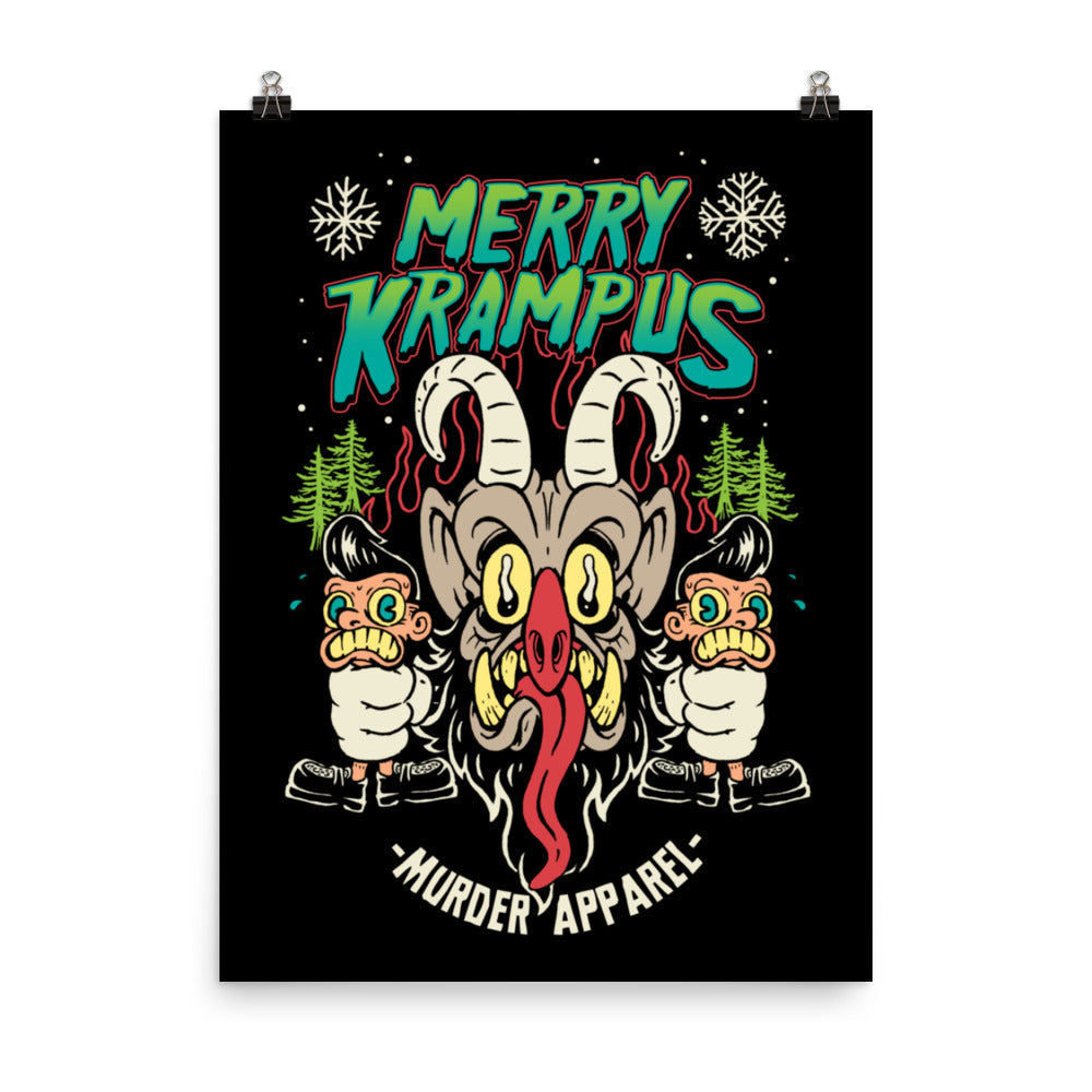 Merry Krampus Retro Neon Poster