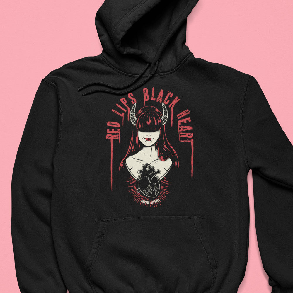 Red Lips Black Heart Hoodie