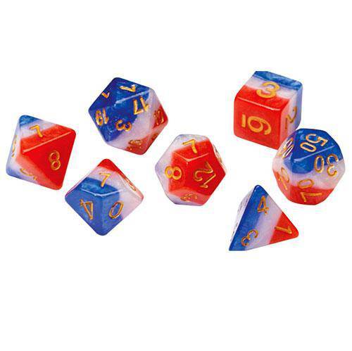 RPG Dice Set (7+1): Red, White, and Blue Semi-Transparent Resin