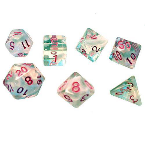 RPG Dice Set (7+1): White Cloud , Pink Ink